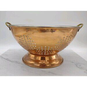 Vintage Rustic Copper Coat Footed Colander Brass Handles Decor Display 12" x 6"